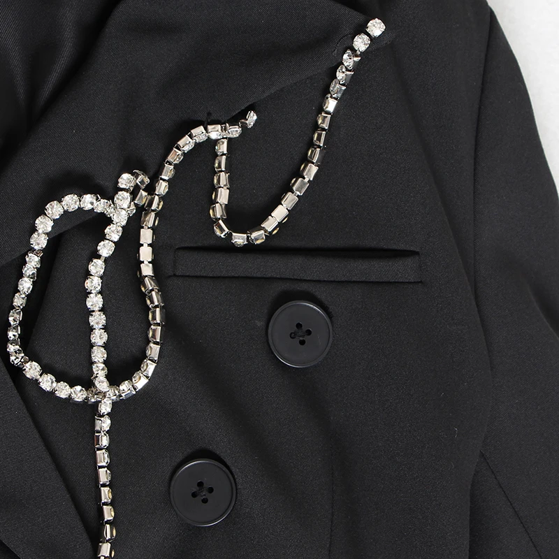 TWOTWINSTYLE, Осенний однотонный блейзер для женщин, длинный рукав, бриллианты, в стиле пэчворк, элегантные пальто, женская модная одежда, новинка