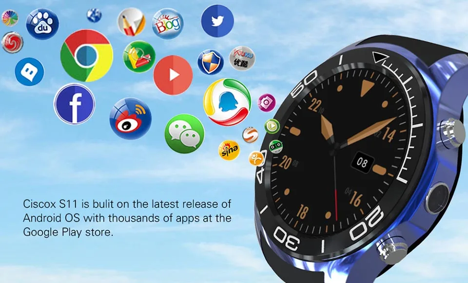  2018 S11 Heart Rate Monitor Smart Watch Android Phone Smartwatch with SIM Card Camera WIFI GPS Alar