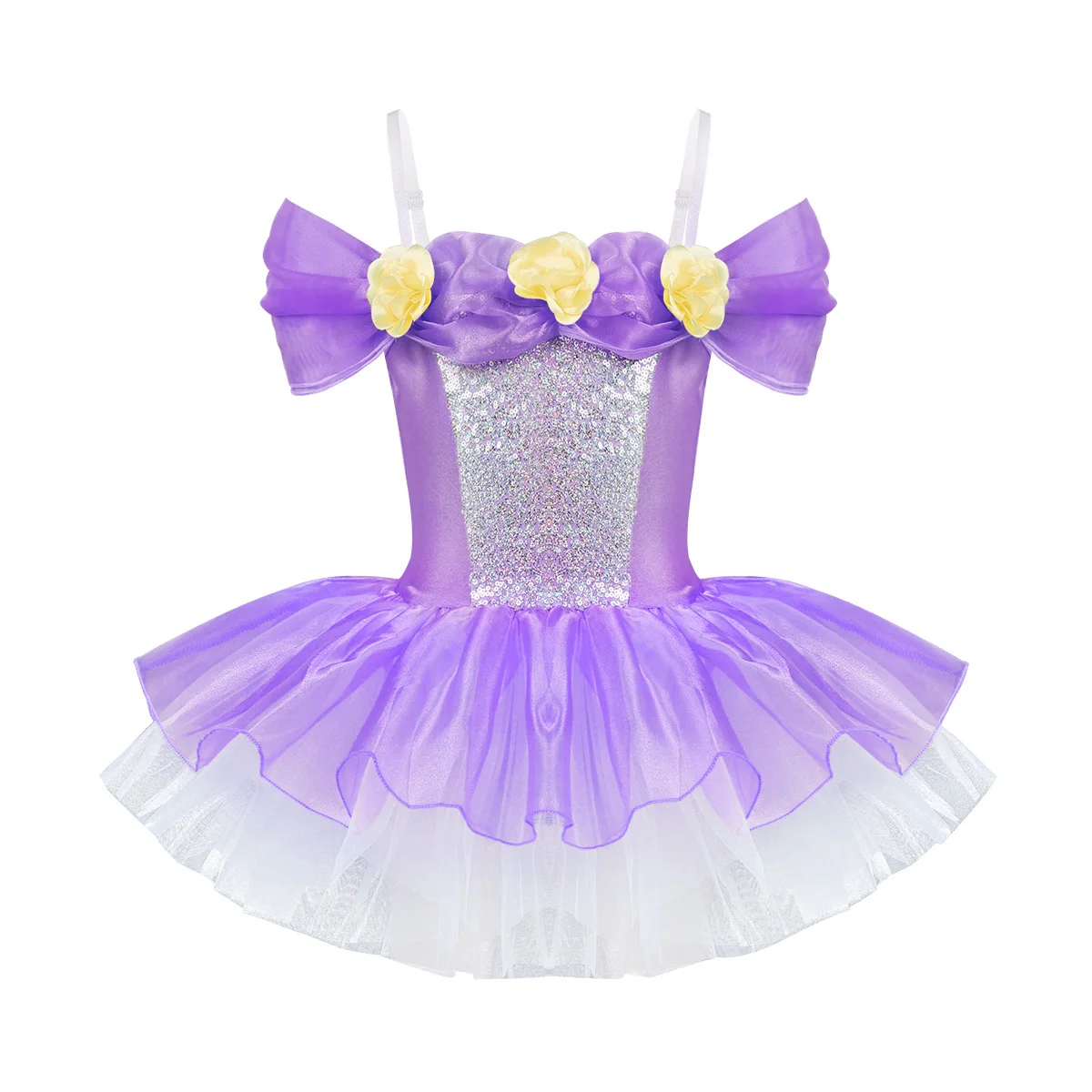 ChicTry/детское балетное платье-пачка с открытыми плечами для девочек; детское платье с цветами и блестками; гимнастическое балетное трико; вечерние костюмы для танцев - Цвет: Lavender
