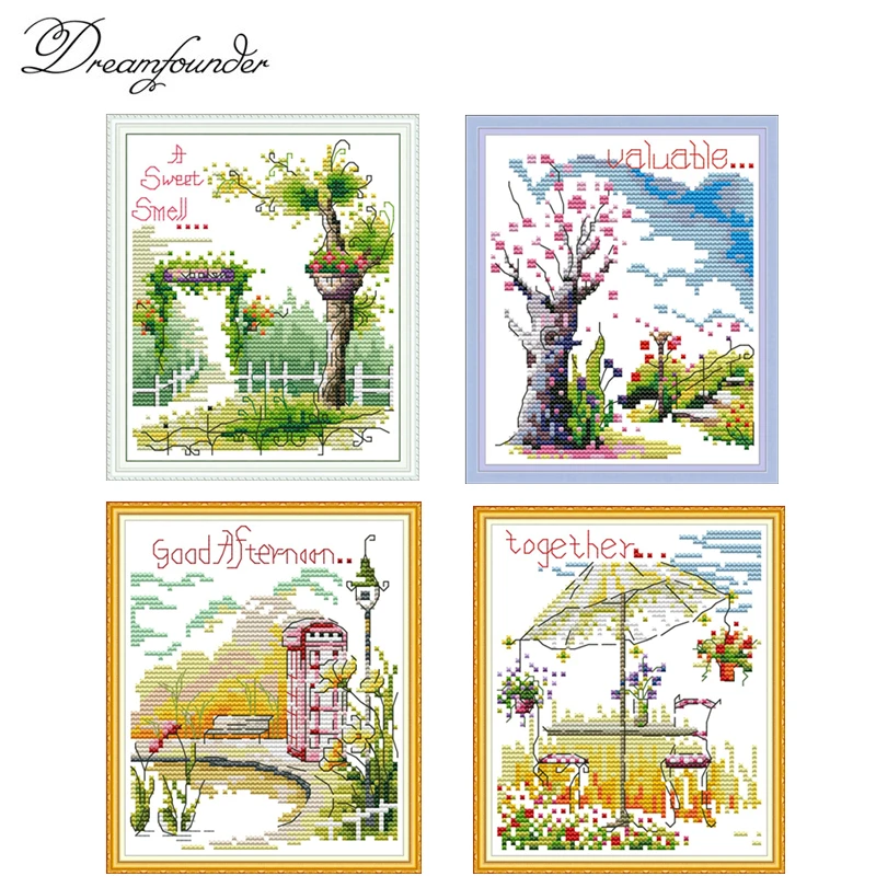 

Spring, Summer, Autumn and Winter Series cross stitch kit aida 14ct 11ct count print canvas stitches embroidery DIY handmade nee