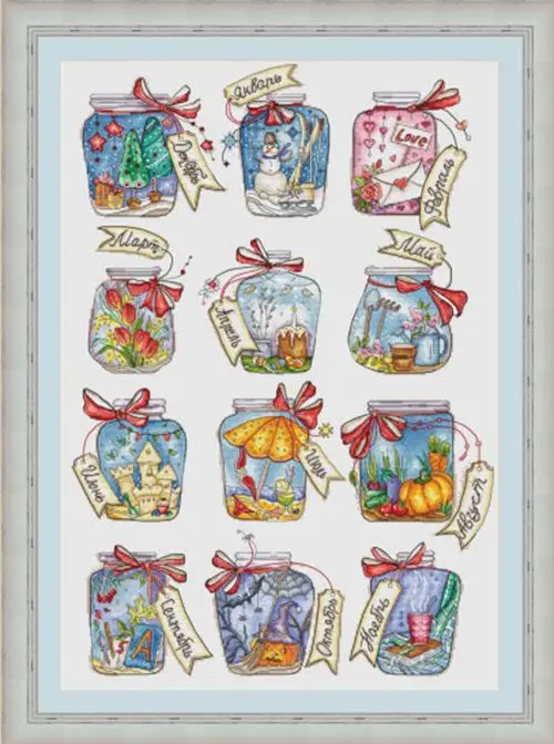 CS-2944 Cross Stitch Kit Jar Love View Twelve Bottles Bottle Jars