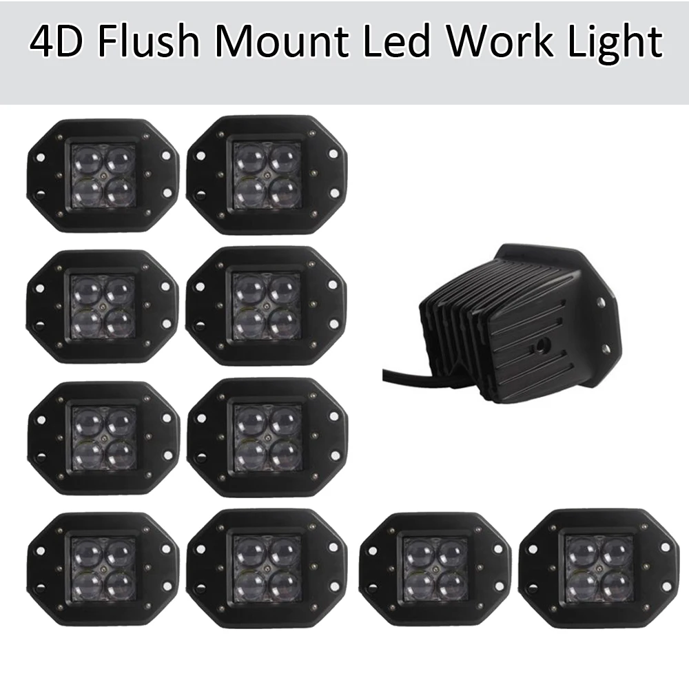 10PCS 20W 4D LED Work Light Bar Fkush Mount Cube Pods Spot/Flood Beam Offroad Driving for SUV ATV 4x4 4WD Truck Motorcycle Boat