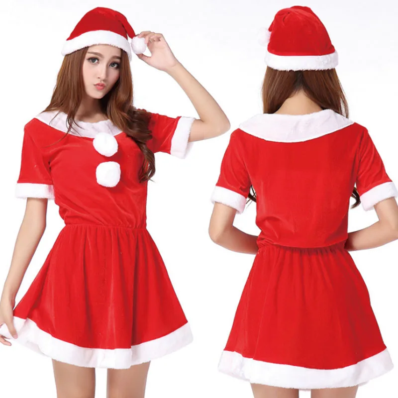 Girls Christmas Costumes Reindeer Cosplay Sexy Maid Waitress Uniforms Women Dress Red Clothing Set (4)