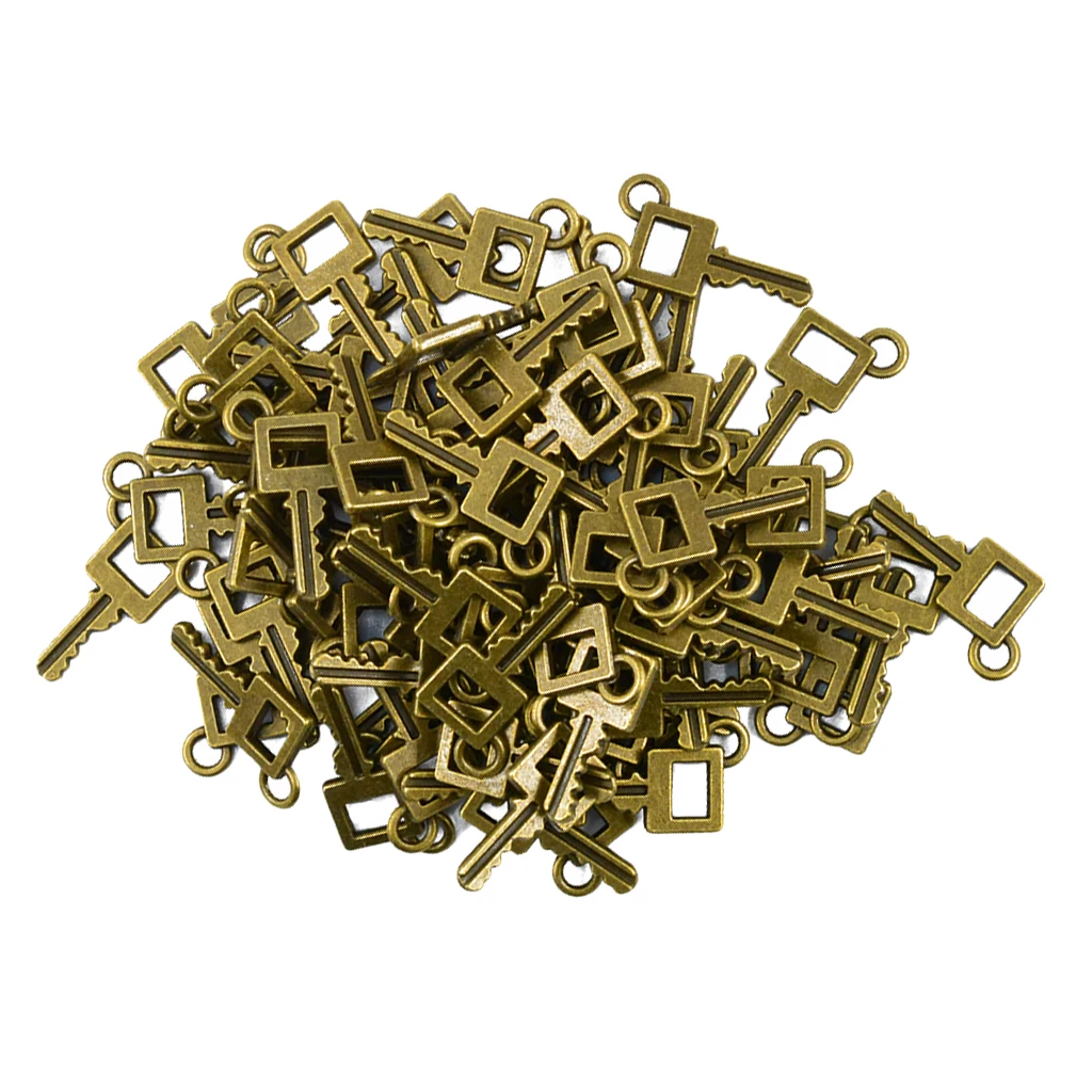100pcs 22x11mm Punk Square Key Head Vintage Bronze Charms Key Shape Pendant for Jewelry Making DIY Handmade Decoration Key Charm