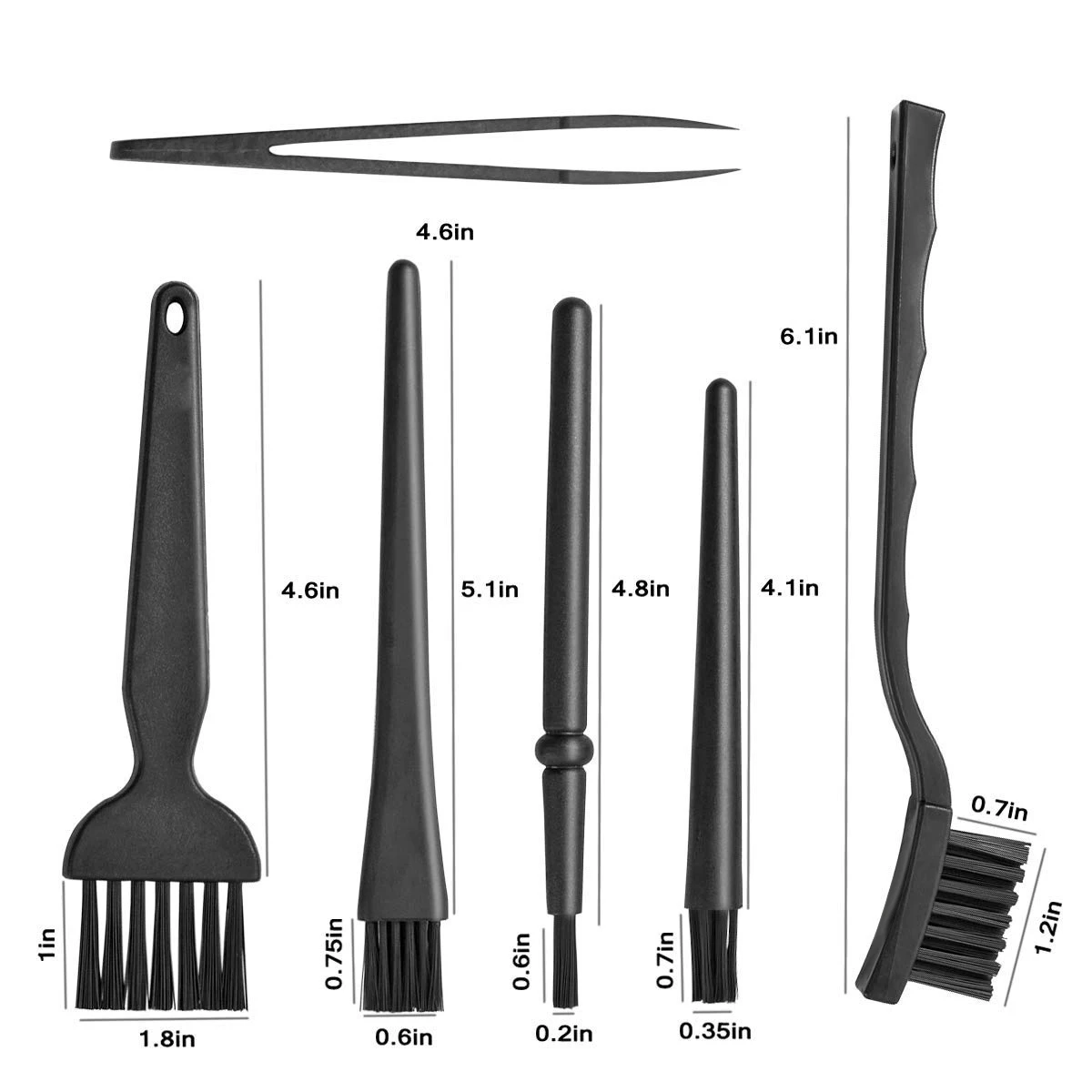 Горячая Распродажа 6 в 1 пластиковая маленькая портативная нейлоновая Антистатическая щетка для чистки клавиатуры набор кистей, черный(сумка на молнии