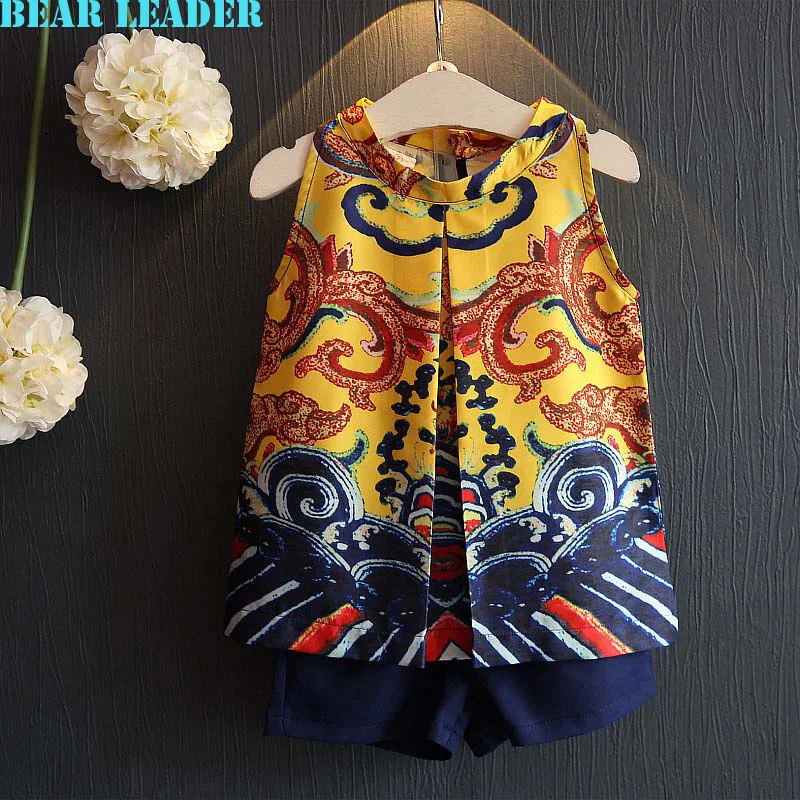 

Bear Leader Girls Clothing Sets 2016 New Fashion Summer Style Grils Clothes Flowers Pattern Print Design for Kids Clothing Sets