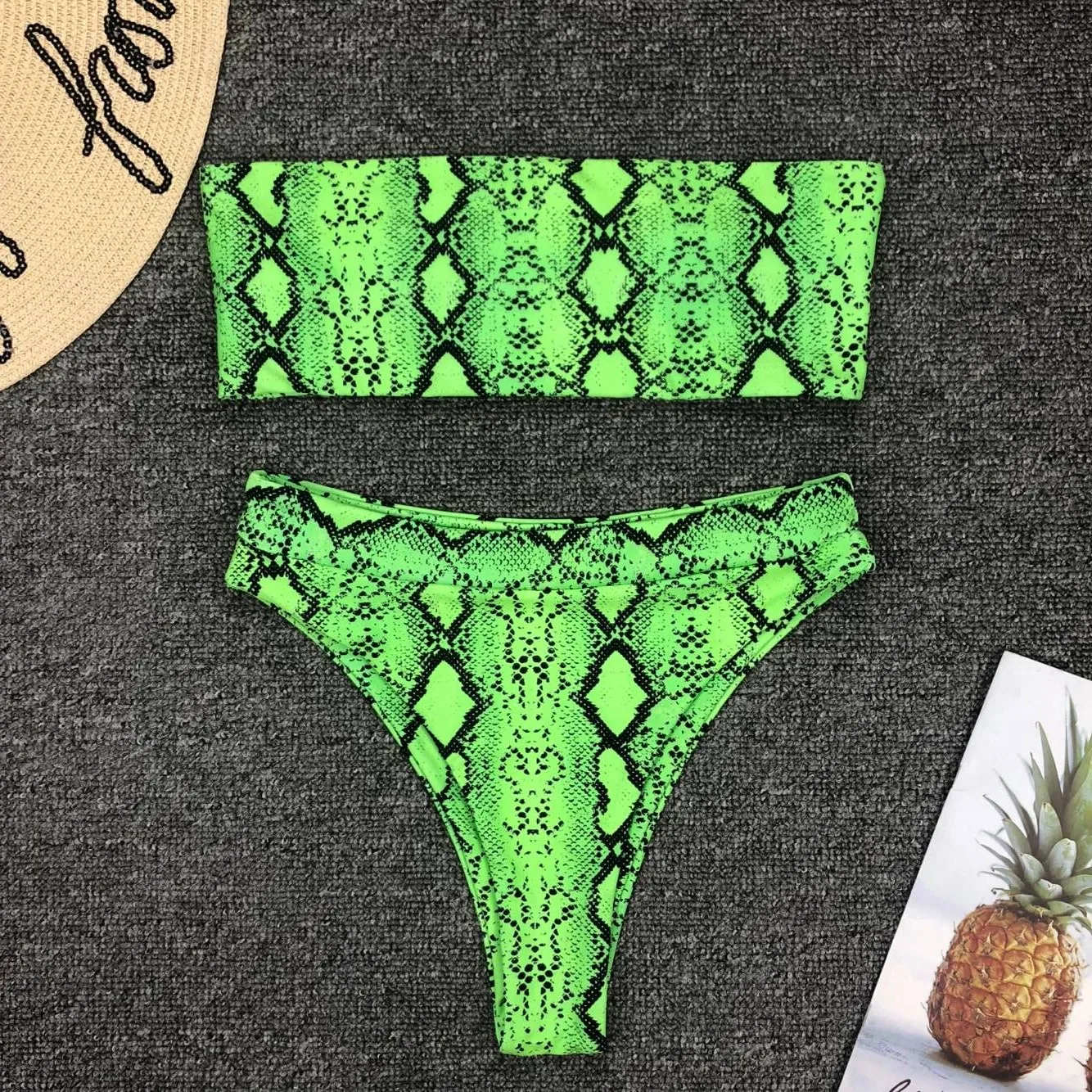 

Bikini Swimwear Women Outdoor Sexy Snake Green Simple Swimming Bathing Suit Women Summer Swimsuit Brazilian Swimming Suit Set