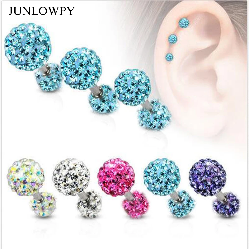 

JUNLOWPY CZ Gems Ear Cartilage Tragus Women Helix Cartilage Piercing Earlobe Earrings Jewelry 10 color wholesales Body Piercing