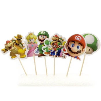 

Happy Birthday Party Super Mario Theme Kids Boys Favors Cupcake Toppers With Sticks Decoration Baby Shower Cake Topper 24PCS