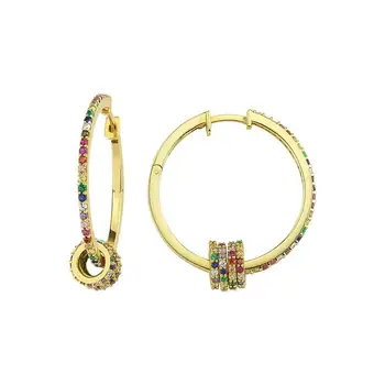 

colorful rainbow cz Hoop with floating circle beads elegance gorgeous women fashion earring