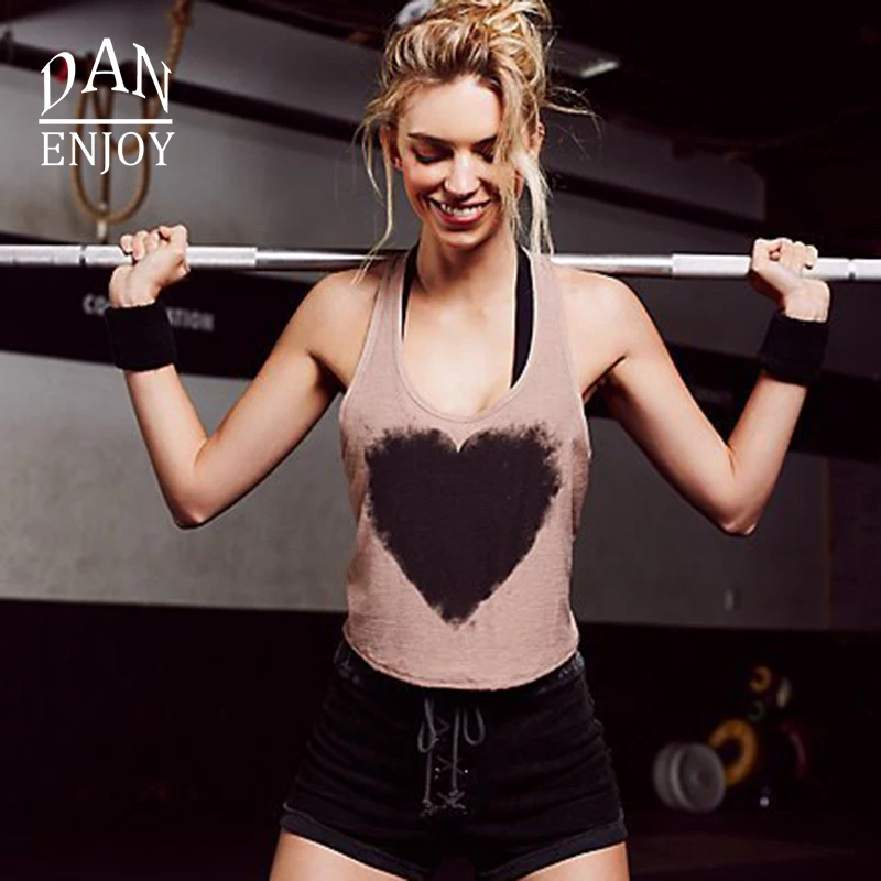 

DANENJOY 2019 Love Printed Vest Yoga Top Quick Dry Tank Sport -Shirt For Women Cropped Vest Sleeveless Running Top Backless