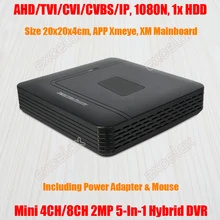 Мини 4CH 8CH 1080N 5 в 1 IP AHD TVI CVI CVBS Hybrid DVR для аналоговых Камера 1080 P 2MP P2P Аудио HDMI мобильного телефона 1x HDD