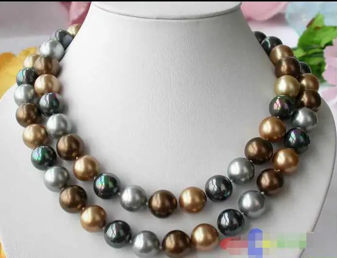 

FREE SHIPPING HOT sell new Style >>>>33" 14MM multicolor ROUND SOUTH SEA SHELL PEARL NECKLACE