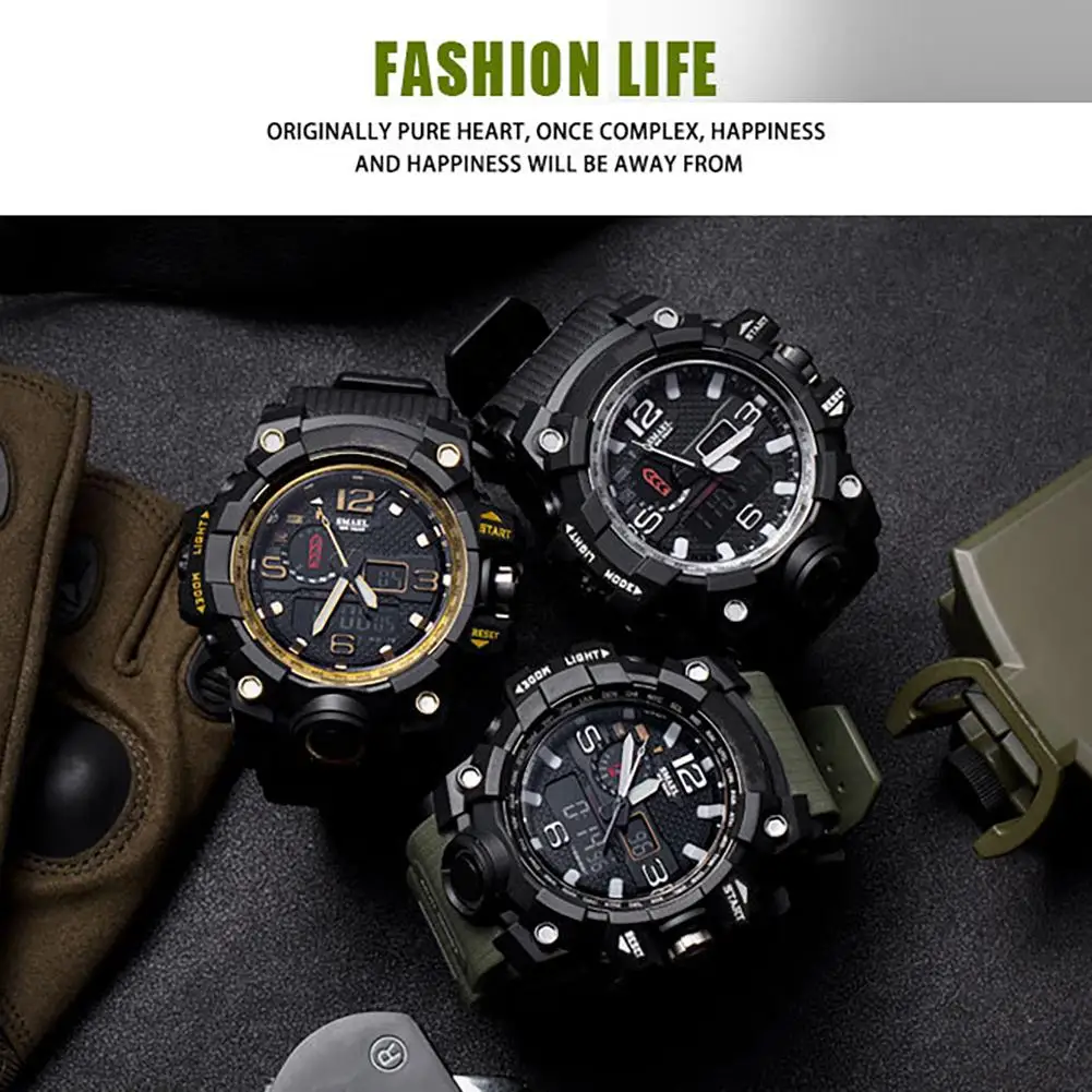 الرجال المألوف متعددة الوظائف طالب الساعات الإلكترونية الرياضة في الهواء الطلق ثنائي عرض ساعة رقمية ضد الماء مضيئة ووتش