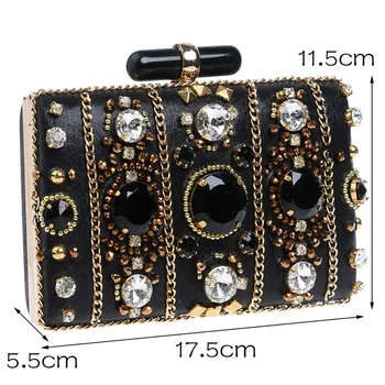 

Embroidery Women Handbags Beaded Chain Accessory Metal Day Clutches Party Wedding Evening Bags One Side Diamonds Purse