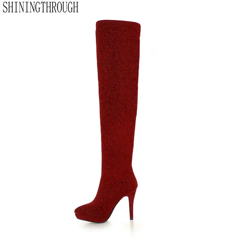 

2019 Women Over The Knee Boots High Heel Fashion Erogenous Women Party club dancing Shoes Black Winter Warm Size 34-39