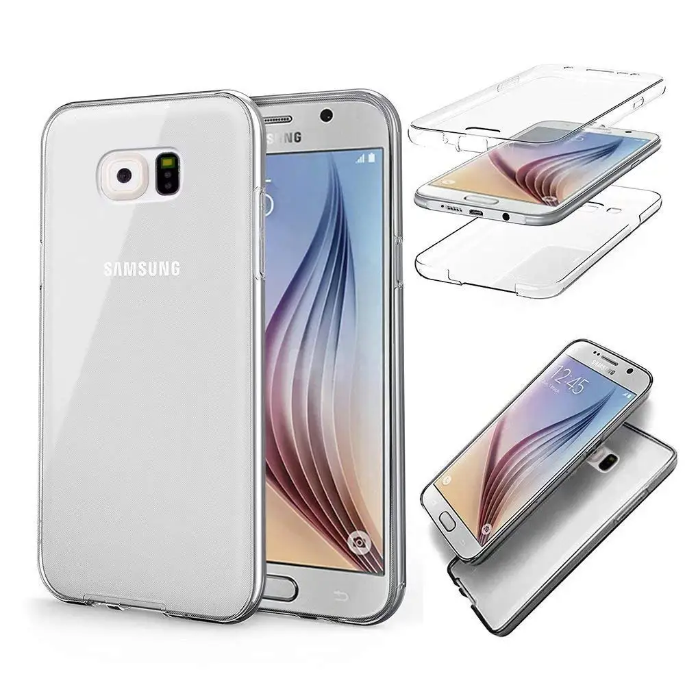 Двойной силиконовый чехол для samsung Galaxy S7Edge S8 S9 S10 плюс S10E A10 A20 A30 A50 A70 A5 A6 A7 A8 J3 J4 J5 J6 J7 - Цвет: Clear