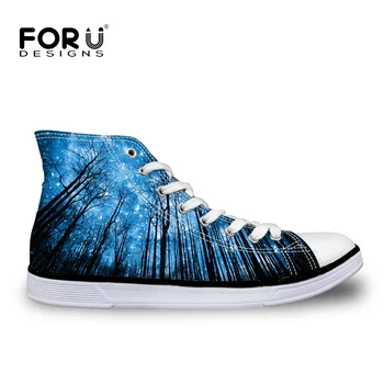 

FORUDESIGNS Classic High Top Vulcanize Shoes for Women 3D Galaxy Multi-color Printed Women Lace-up Canvas Shoes Woman Leisure