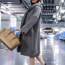 UK женское осеннее зимнее классическое простое клетчатое шерстяное Макси длинное пальто женское пальто casaco feminino Manteau femme