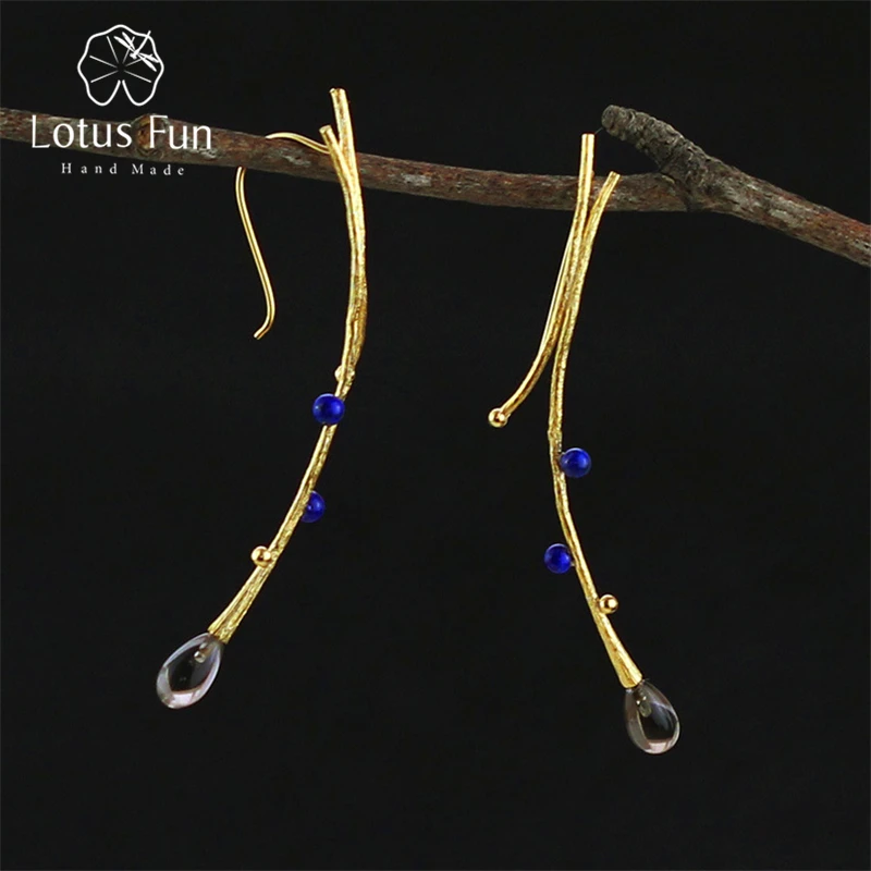 Lotus Fun Real 925 Sterling Silver Natural Creative Handmade Fine Jewelry Vintage Tree Branch Drop Earrings for Women Brincos