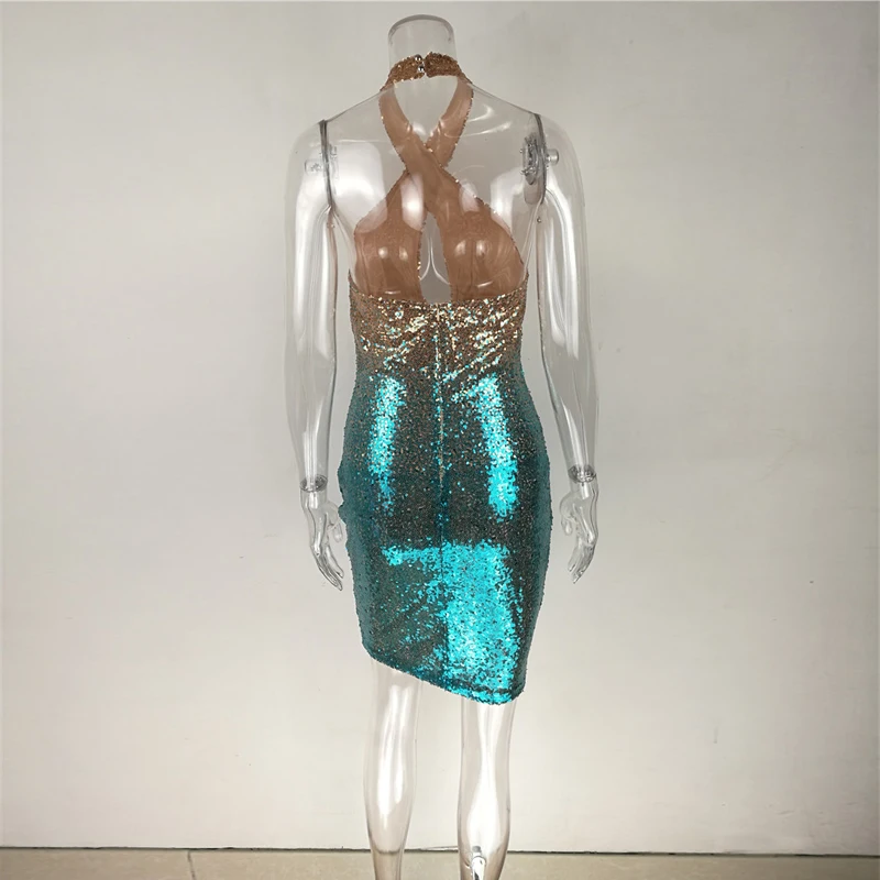 Sexy Sequin Dress Spring And Summer Sleeveless Fashion Halter Backless Dresses Evening Party Dress Vestidos