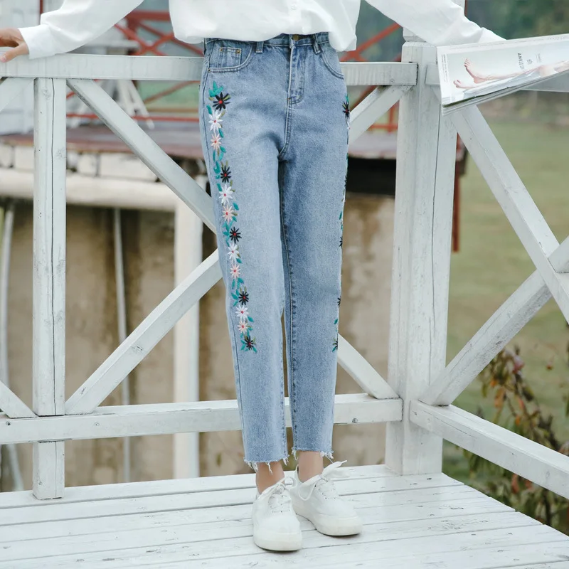 Embroidered Floral Jeans for Women 