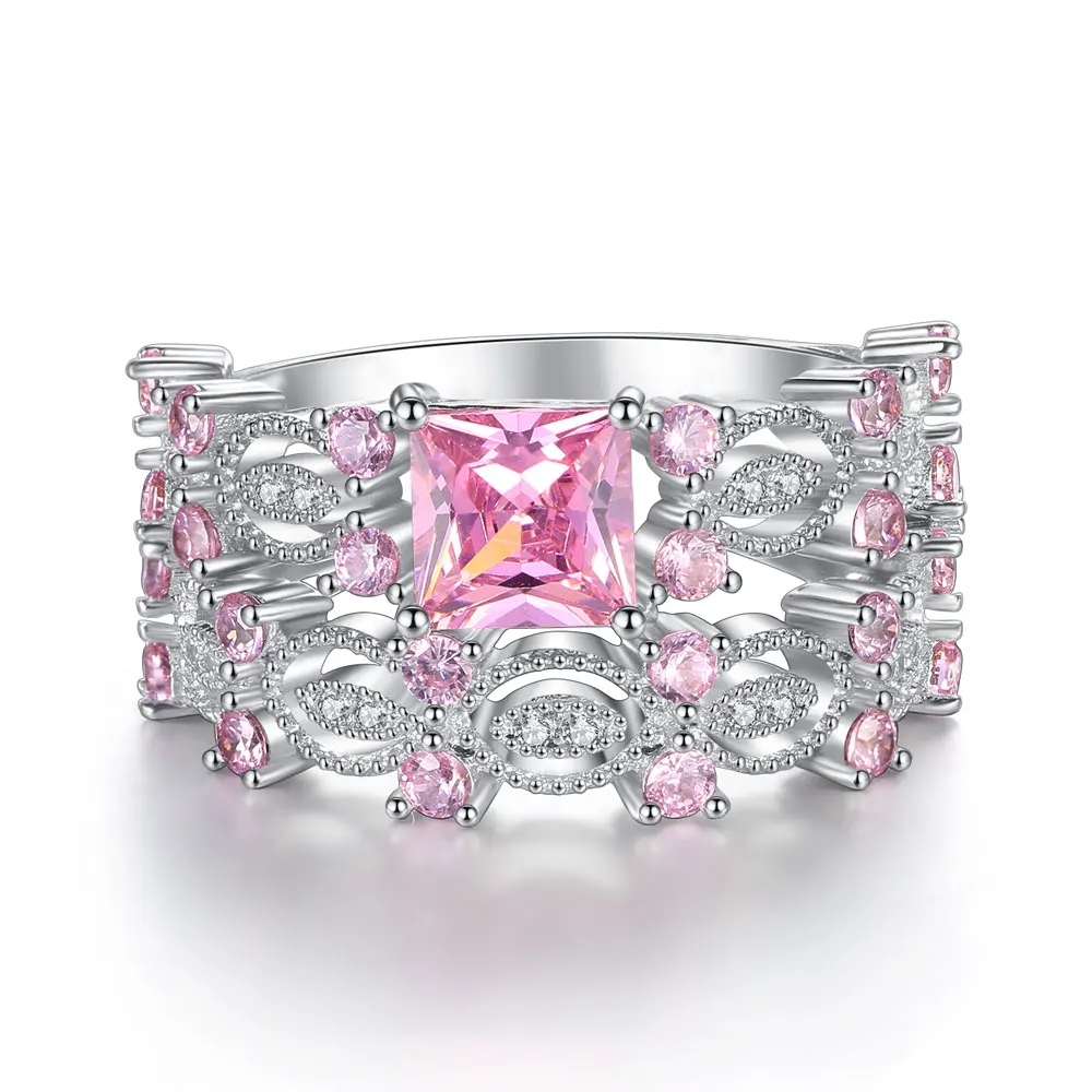 Silver Ring Fashion Jewerly for Women&ampMen pink Luxury silver Plated wedding ring | Украшения и аксессуары