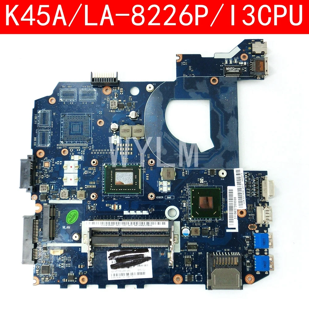 K45A VAL40 LA-8226P бортовой I3 Процессор материнская плата REV 1,0 для ASUS K45A K45VD A45V K45VM K45VS A85V Материнская плата ноутбука тестирование