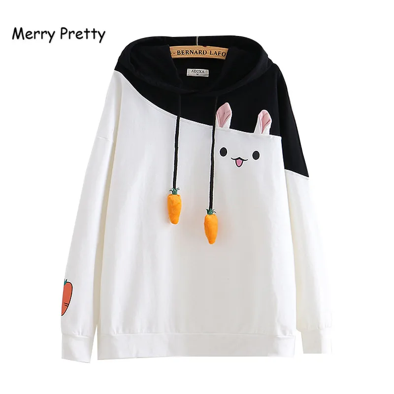Merry Pretty Women Hoodies Animal Lovely Pullover Kawaii Rabbit Sweatshirt Cute Bunny Graphic Outer