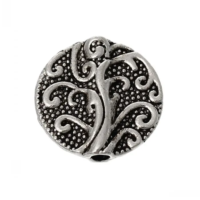 

new Spacer Beads Flat Round Antique Silver Branch Pattern Carved About 13mm Dia,Hole:Approx 2mm,100 PCs