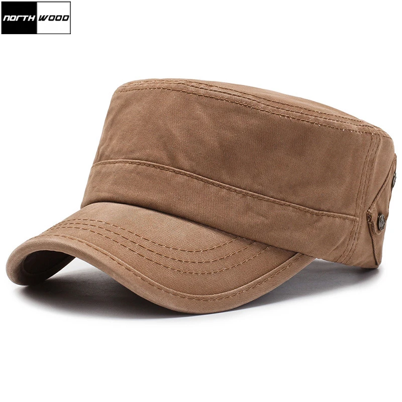 

[NORTHWOOD] Solid Black Flat Top Cap For Men Women Bone Military Hat Summer Sun Visor Dad Hat Gorras Trucker Cap