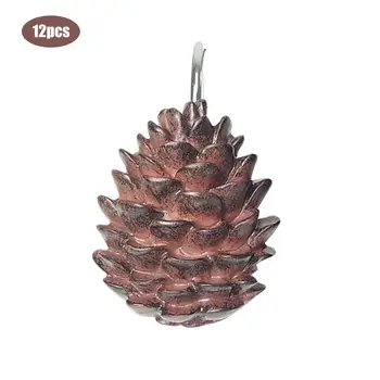 

12Pcs Shower Curtain Hooks Pinecone Design Shower Curtain Hangers Resin Stainless Steel Shower Curtain Hanger For Bathroom