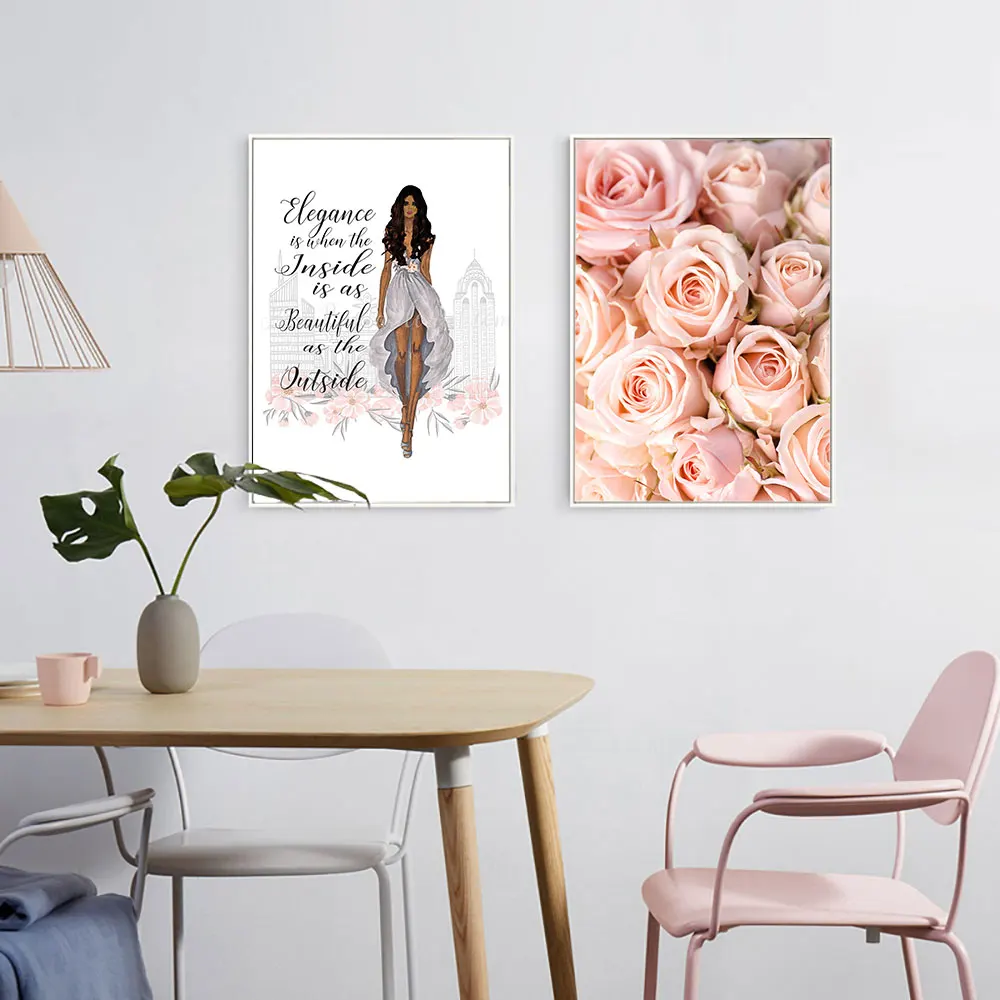 

Fashion Woman Canvas Poster Romantic Rose Art Print Noridc Style Painting Wall Picture Modern Home Decor Unframed