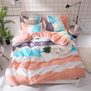 

Simple Stripes Bedding Set White blue orange Duvet Cover Set Twin Full Queen King Size 3/4pcs beautiful summer dew Bedclothes