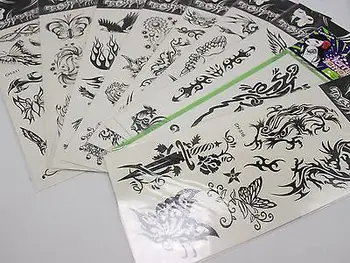 

10 Sheets Assorted Black and White Temporary Tattoos Stickers 185X90mm Body Art