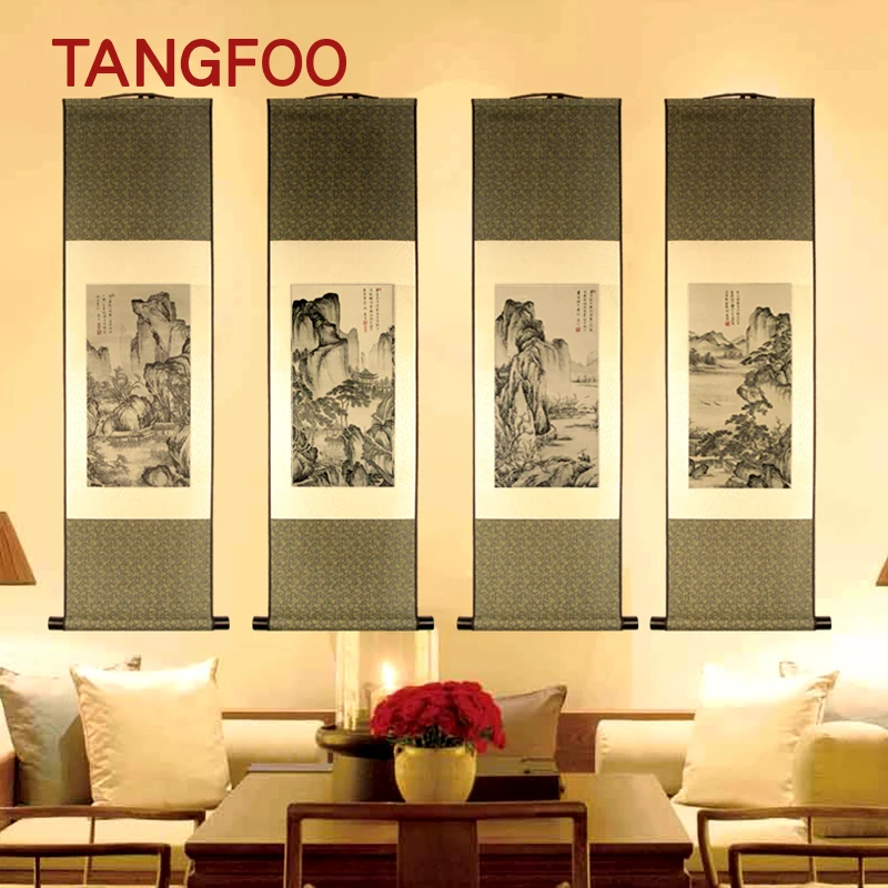 Antique Chinese characteristic Scroll Painting Silk Landscape Painting national treasure classic wall picture hanging home decor Antique Chinese characteristic Scroll Painting Silk Landscape Painting national treasure classic wall picture hanging home decor
