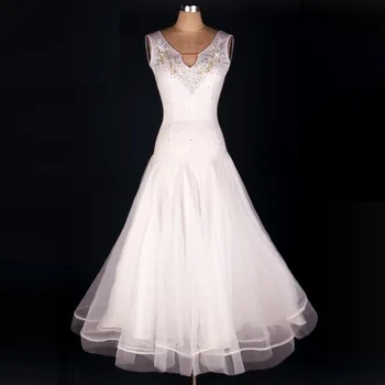 white ballroom waltz dresses for women grils dance wear smooth dress practice skirt womens with sleeves standart competition