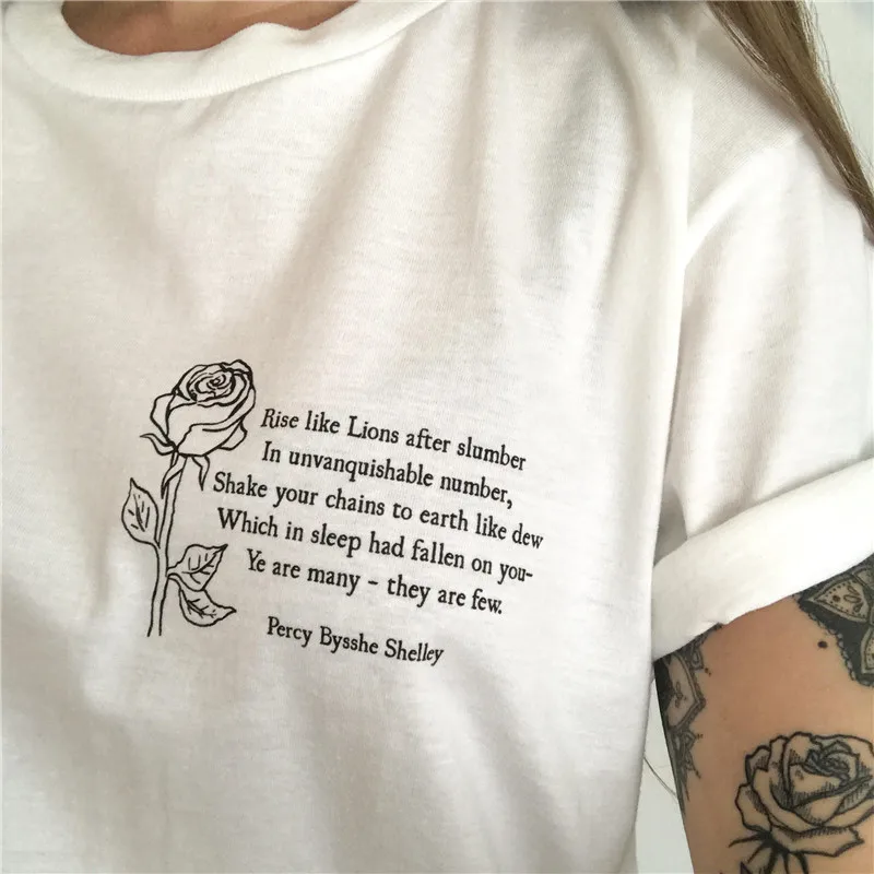 Showtly Rise lions after slumber напечатаны Percy byshe Shelley женская футболка Повседневная хлопковая