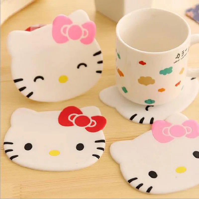 

10pcs Cute HELLO KITTY PVC Cup Mat Heat Resistant Cup Mug Mat Coffee Tea Hot Drink posavasos placemat Kitchen Decor Party Favor