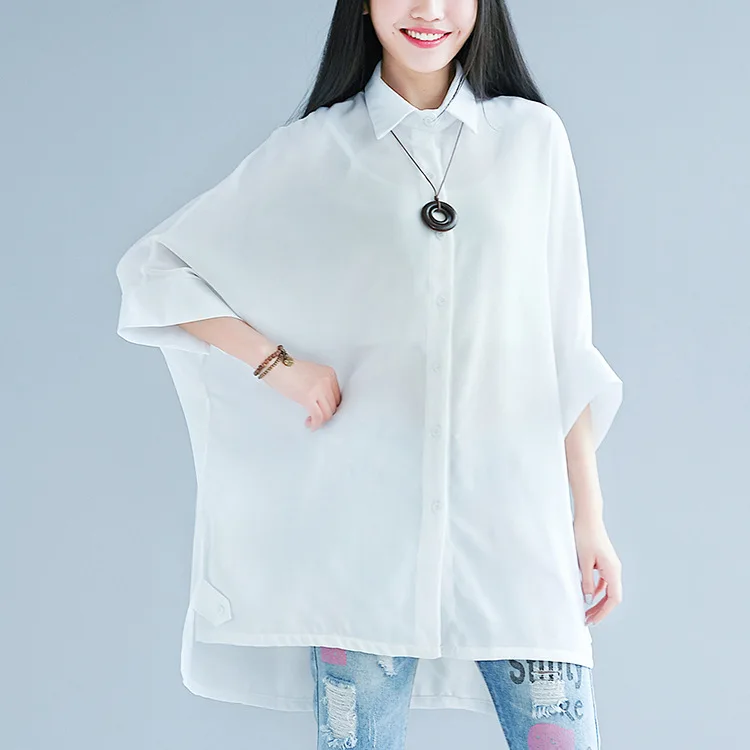 

Women 3/4 Sleeves Chiffon Blouses Plus Large Size White Top Shirt Fashion Woman White Blouse 2019 Summer Cardigan Loose Clothing