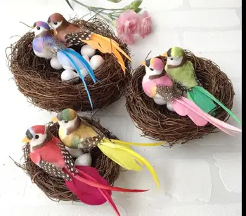

Factory wholesale 3PC SET Feather bird family dinner plate accessories garden bonsai decoration birds photography props