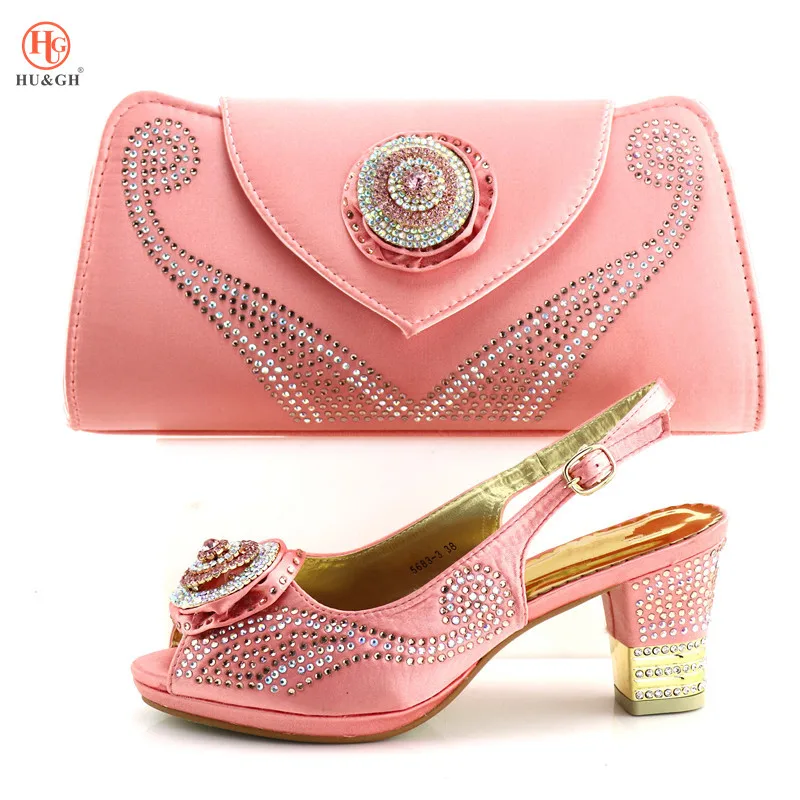 

New Summer Work Shoe African Set 2018 Pink Color Italian Shoes with Matching Bag for Wedding Nigerian Shoe and Bag Set for Women