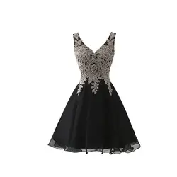 Блестящие хрустальные бисерные Короткие коктейльные платья черное платье для выпускного вечера с двойным v-образным вырезом сексуальные