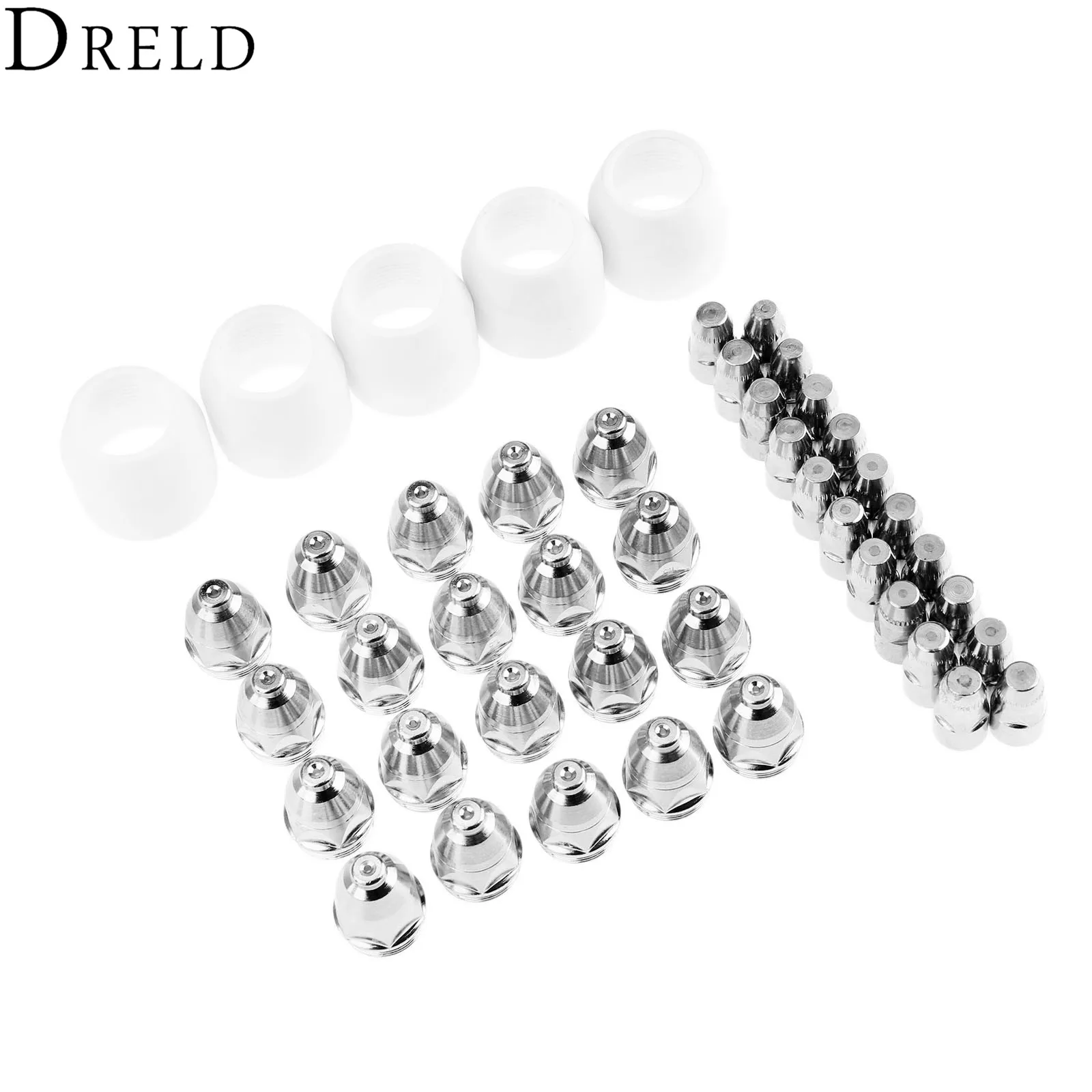DRELD 45pcs/set P80 Electrode Tips 1.5 Nozzle Shield Cup for P-80 Plasma Cutter Torch Consumable 80-100A Welding Soldering Tool DRELD 45pcs/set P80 Electrode Tips 1.5 Nozzle Shield Cup for P-80 Plasma Cutter Torch Consumable 80-100A Welding Soldering Tool