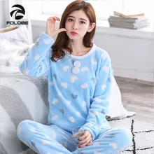 FOLOBE Осень Голубой Зима Полная длинная Пижама женская фланелевая Милая Узор Женский пижамный комплект Пижама теплая Пижама комплект