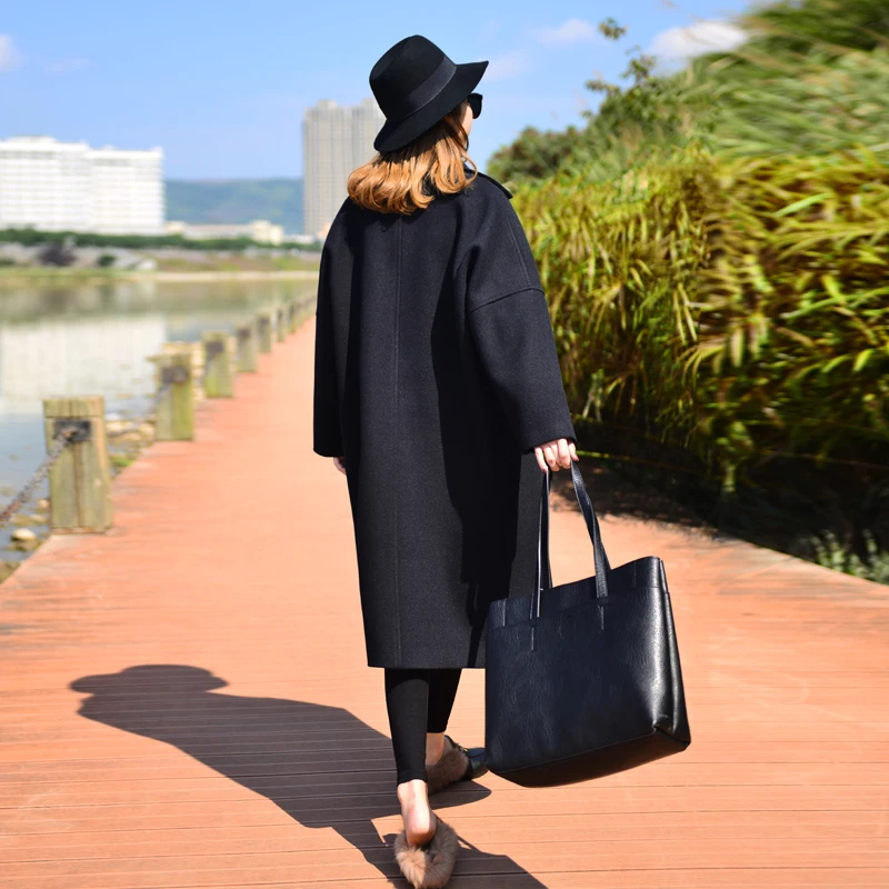 Women Wool Coat Winter Coats Women Blend Coat Blue Pink Long Oversized With Quilting Winter Warm Trench J16DD0429