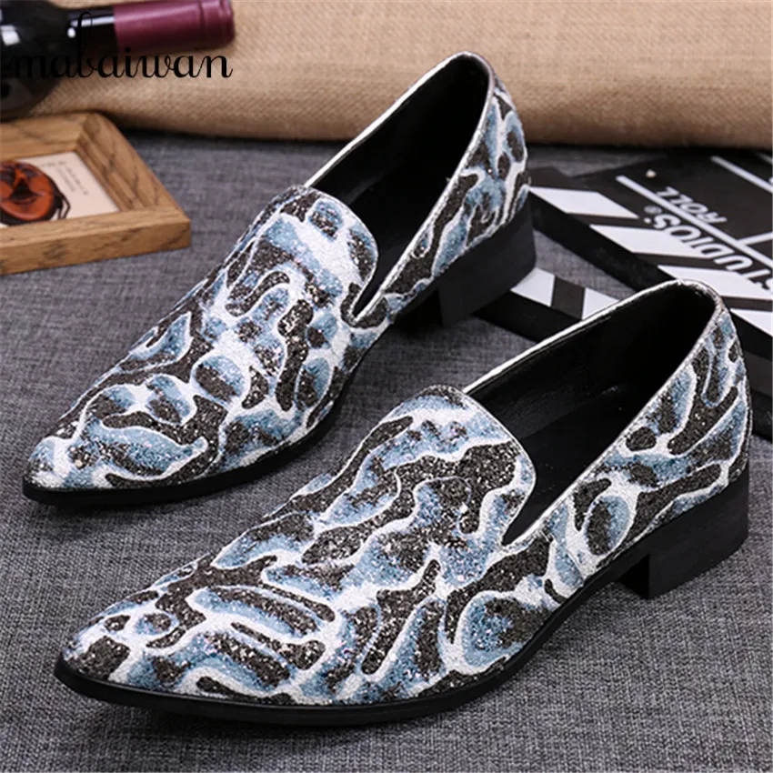Paillette Leather Men Flat Shoes Fashion Loafers Slip On Casual Flats Party Dress Shoes Espadrilles Mocassin Homme Creepers