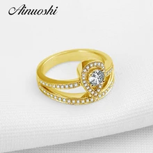 AINUOSHI 10K Solid Yellow Gold Wedding Ring Pear Shape Simulated Diamond Aneis Feminino Fine Jewelry NSCD Women Engagement Rings