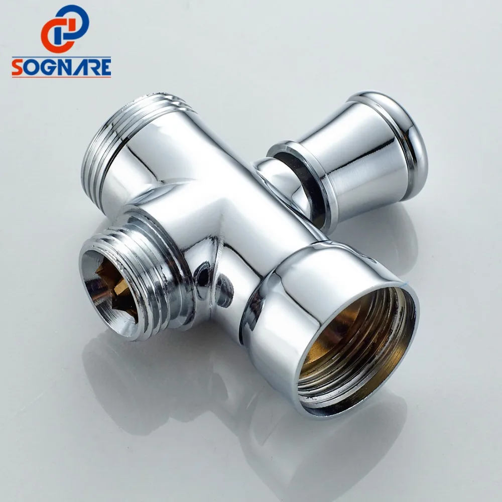 SOGNARE Brass 1/2" Bathroom Shower Faucet Tee Connector Chrome 3 Way