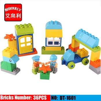

36pcs Duploe Blocks Uncle David Drive the Train Bricks Classical Big Size Building Blocks MOC Creator Block Toy for Children